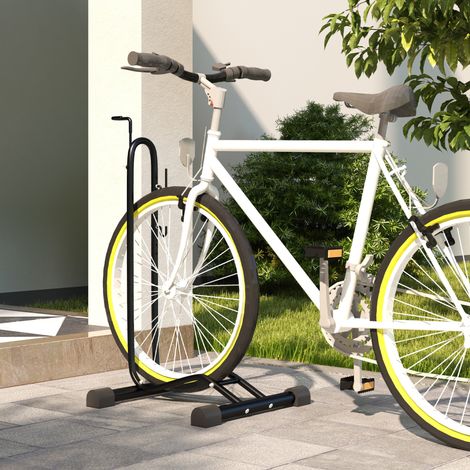 Soporte para bicicletas (45x44x118 cm), colocación vertical u horizontal, ganchos ajustables, metal negro (1/5)