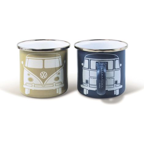 Lot de 2 mugs émaillées collection Volkswagen : - Coloris : Bleu et beige (1/4)