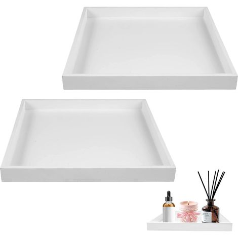 2 Pièces Petit Plateau Bois Blanc 20x20x2cm, Plateau Décoratif Carré Perfume Tray, Cosmétique Plateau Salle de Bain, Facile à Nettoyer pour Bijoux, Salle de Bain et Cosmétiques (1/5)