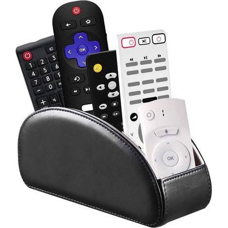 Porta telecomando - Organizzatore per telecomandi - Scatola porta telecomandi - Accessori per TV - 5 scomparti - Ecopelle - Nero (1/5)