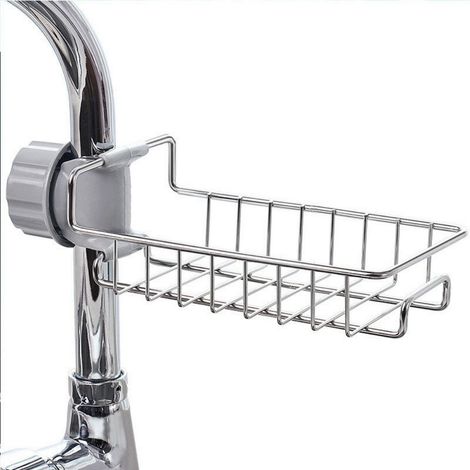 Support de Robinet Universel,Porte-Éponge et Égouttoir pour Évier de Cuisine,Design Argenté (1/4)
