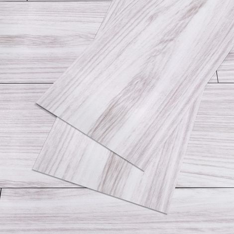Dalle PVC Adhesive Sol Bois Blanc Gris Carrelage Adhesif Sol Carreaux Adhesif Cuisine Impermeable Stickers Carrelage Salle de Bain Dalle PVC Garage Amovible 90 cm × 15 cm 12 Pièces (1/5)