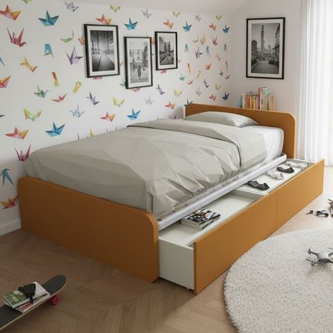 Letto 1 piazza e mezza con cassettoni, personalizzabile e facile montaggio - Zolfo