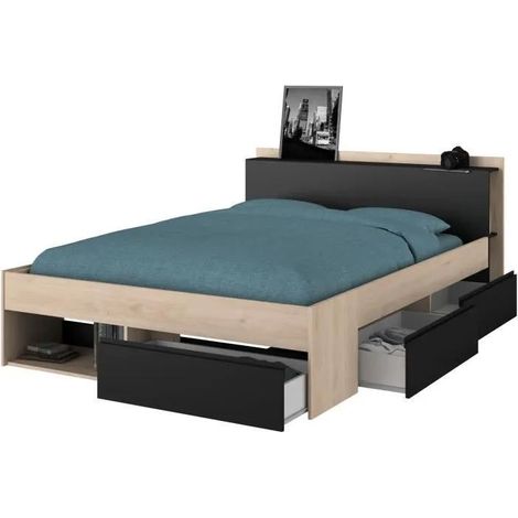 Parisot Kombi-Bett Erwachsene Eiche und Schwarz 140x190-200 cm