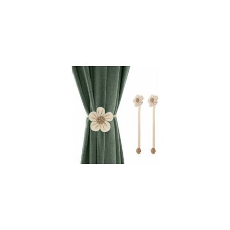 Sujetadores magnéticos para cortinas con presillas, [Juego de 2] Sujetadores magnéticos anchos para cortinas con trenza decorativa de lino con girasoles y cordón - Blanco+Beige - Crezuo (1/4)