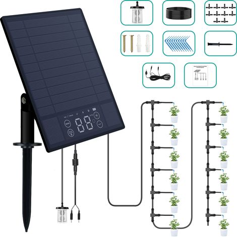 Système d'irrigation goutte-à-goutte solaire automatique écran tactile 30 plantes batterie rechargeable panneau solaire anti-siphon (1/5)