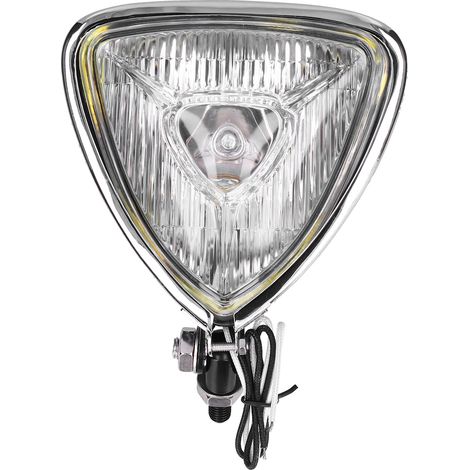 Optique triangulaire rétro pour phare moto, verre transparent, coque arrière en acier inoxydable, 12V 55W