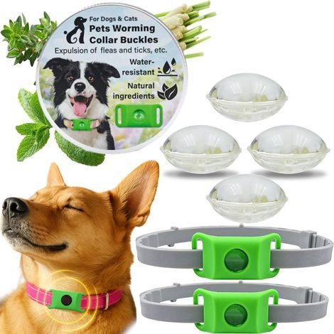 Collier Anti Puce et Tique Chien Naturel, Pendentif Répulsif aux Huiles Essentielles avec 2 Capsules Remplaçables, Réglable, sans Contact Direct avec la Peau, Compatible AirTag (2PCS) (1/5)