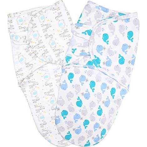 Lot de 2 gigoteuses bébé en coton biologique 100%, ajustables et sûres, pour nouveau-nés 0-3 mois - Bleu (1/3)