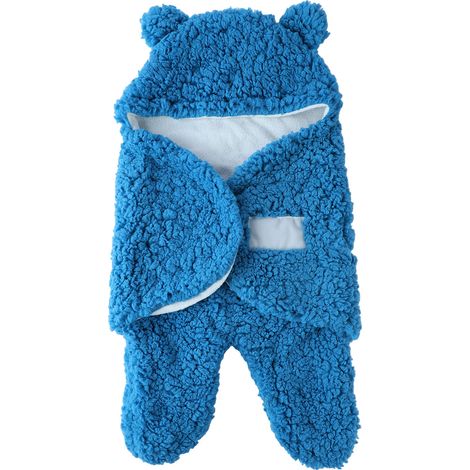 Lot bleu molletonné chaude capuche emmaillotage bébé nouveau-né grande taille douce épaisse (1/5)