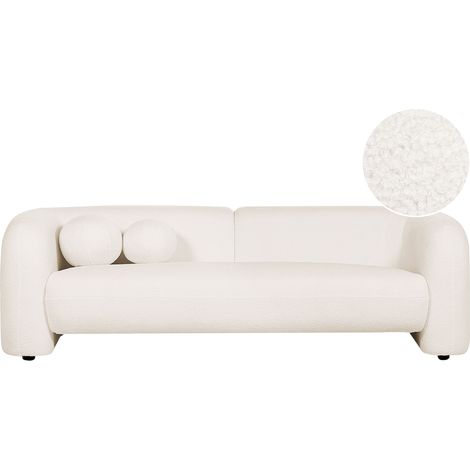 Sofá 3 plazas moderno bouclé almohadas extra blanco Leiren