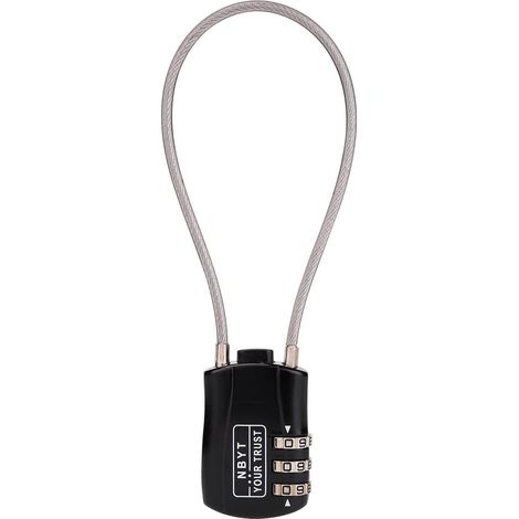 Cadenas à combinaison 3 chiffres, câble en acier de 3mm, longueur de câble 210mm, flexible pour valise, sac à dos, casque