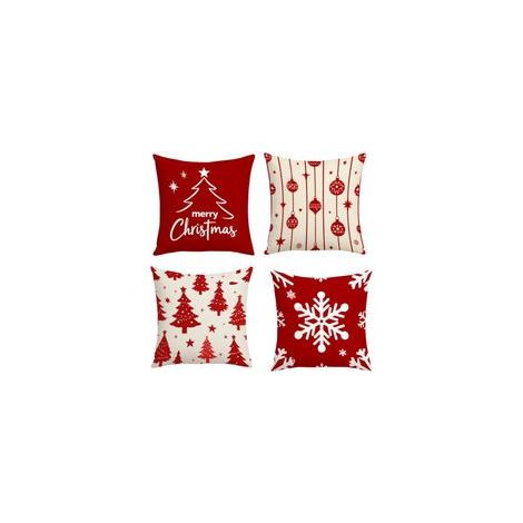 Lot de 4 Housses de Coussin de Noël, Rouge Housse d'oreiller 45 x 45, Taie d'oreiller Décorative Arbre de Noël, Noel Deco en Hiver pour Salon Chambres (1/5)