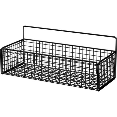 Panier De Rangement Murale - Grille Métallique Sans Perçage - Support Adhésif Pour Salle De Bain Cuisine Et Bureau - Noir - 35 X 15,5 X 12 Cm - 1 Pièce (1/5)