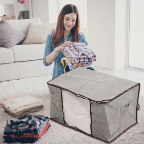 Sac de rangement pour couette en coton non tissé, sac organisateur de vêtements, sac de rangement pour bagages, sac de rangement pour couette, gris (1/5)