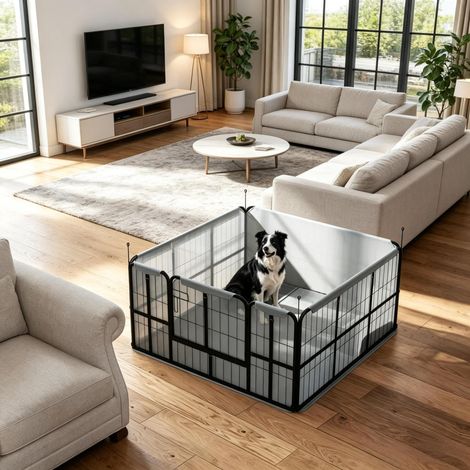 Wurfkiste für Hunde, Welpenaufzuchtbox mit Tür & waschbarer Sauberkeitsmatte (1/5)