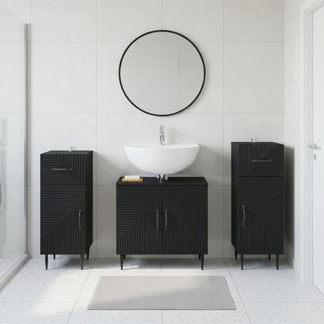 vidaXL 3 Piece Bathroom Cabinet Set HAARLEM Black Engineered Wood (1/5)