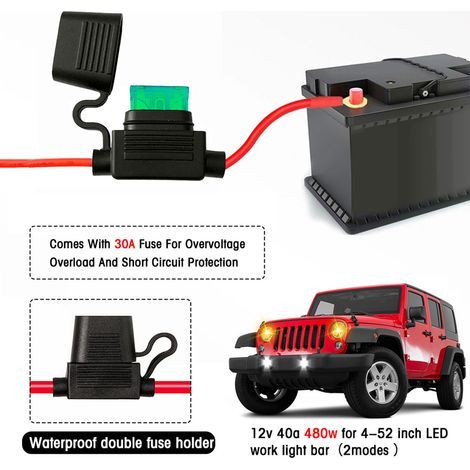 Kit di cablaggio per striscia LED da 480W, 2 fili, 18 AWG, con relè da 12V 40A e interruttore di controllo impermeabile per la commutazione tra le diverse modalità. (1/5)