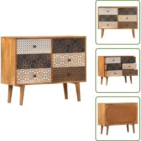 Buffet avec motif imprimé 90x30x70 cm Bois de manguier massif - Armoire - Buffet - Meuble De Rangement - Mobilier - Bois De Manguier (1/5)