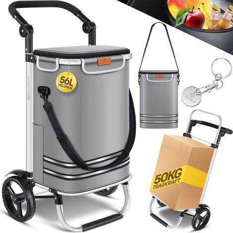 KESSER® Carro de la compra plegable con 56 L de capacidad y una capacidad de carga de hasta 50 kg Carro de la compra 3 en 1 y bolso bandolera Gris