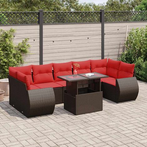 Salon de jardin 8pcs avec coussins marron résine tressée acacia (1/5)