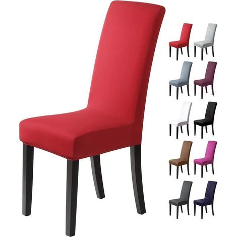 Housse de chaise Décor 2 pièces housse de chaise Stretch-Housse Couverture de chaise élastique pour un ajustement universel(Paquet de 2, Rouge) (1/5)