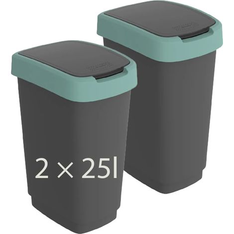 Lot de 2 poubelles, 25 L, à ouverture pivotante, 40,1 x 29,8 x 60,2 cm - Poubelle en plastique - Conteneur à déchets - Collecteur de déchets avec fonction pivotante ou pliable (1/3)