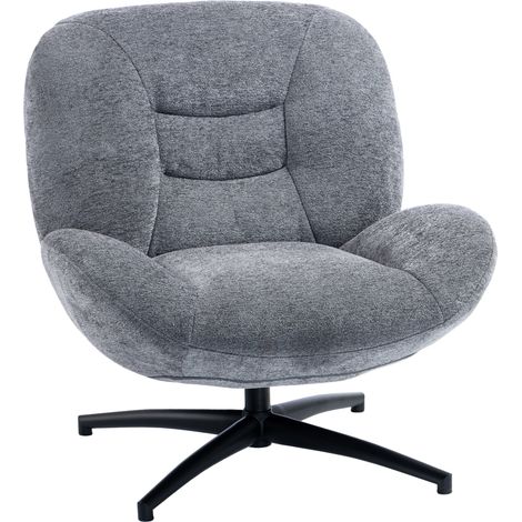Beyamis Fauteuil Salon Chaise de salon pivotante avec grand siège, accoudoir intégré, Chenille Look, Gris foncé (1/5)