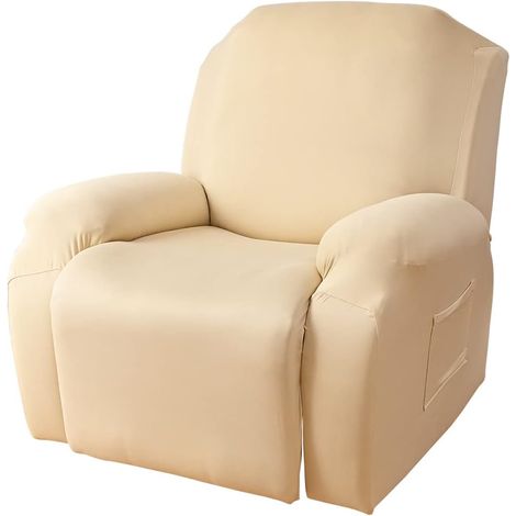 Housse de Fauteuil Relax Extensible 1 Places,  avec Poche, 4 Pièce Beige,1 Places (1/5)