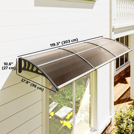 Auvent de porte marron 119,3 po x 37,8 po en polycarbonate pour terrasse extérieure avec protection UV (1/5)