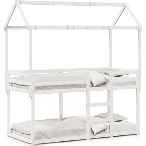 Maison Exclusive - Etagenbett mit Dach Weiß 90x190 cm Massivholz