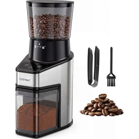 COSTWAY Moulin à Café Électrique à Meule Conique pour 1-8 Tasses, Broyeur à Grains Anti-Statique avec Écran Tactile, 60 Réglages de Mouture et Minuterie, pour Expresso, Filtre et Presse Française (1/5)