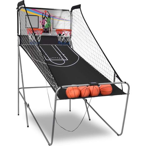 COSTWAY Macchina da Pallacanestro Elettronica, Canestro Basket da Camera a Doppio Tiro Pieghevole con Punteggio Elettronico, 4 Palle, 8 Modalità di Gioco e 2 Canestri (Grigio) (1/5)