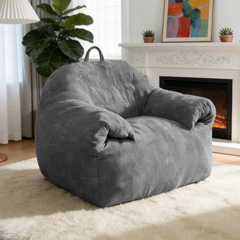 Poltrona pouf extra grande grigia in tessuto con maniglia superiore integrata OKWISH (1/5)