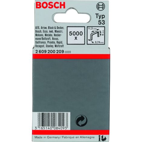 Bosch 5.000x  grapa de  alambre fino  tipo 53,  11,4 x  0,74 x  6 mm  - 2609200209