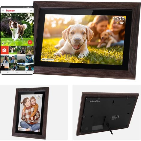 Cadre Photo Numérique 1280 x 800 Pixels 10,1" Wi-FI MicroSD Clip Vidéo Lecture Minuterie Météo Cadre en Bois KM1102 (1/5)