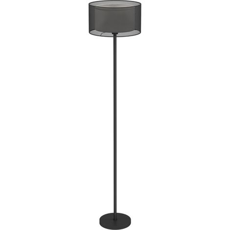 Lampadaire avec abat-jour bicolore en tissu, douille E27, interrupteur au pied, noir (1/5)