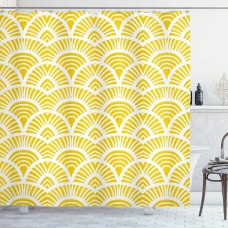 Rideau de Douche - Vintage Jaune et Blanc - 150x180 cm - Hydrofuge - Lavable en Machine (1/4)
