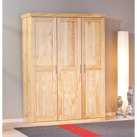armadio 3 ante battenti "leon" in legno massello 140x55x190 cm (1/7)