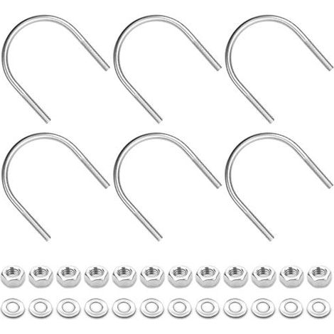 Lot de 6 boulons en U acier inoxydable 304 M6 x 51 mm u bolt stainless durable antirouille avec rondelle d'ecrou boucle à vis pour tuyau pipeline voiture -