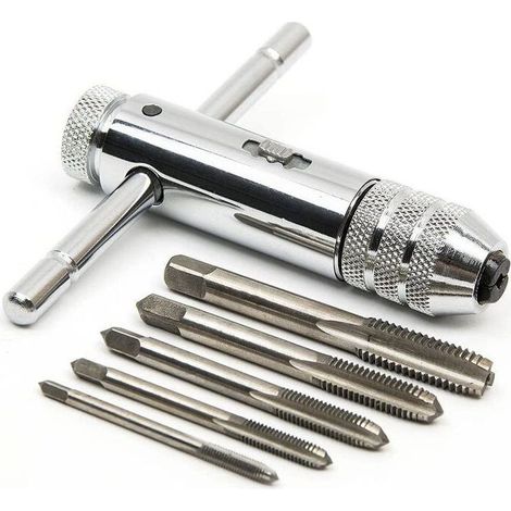 Tarauds manuels Tarauds métriques Tarauds et filières Tarauds M3 M4 M5 M6 M8 Tarauds filetés Avec portetaraud réversible à cliquet (Type A) (1/3)