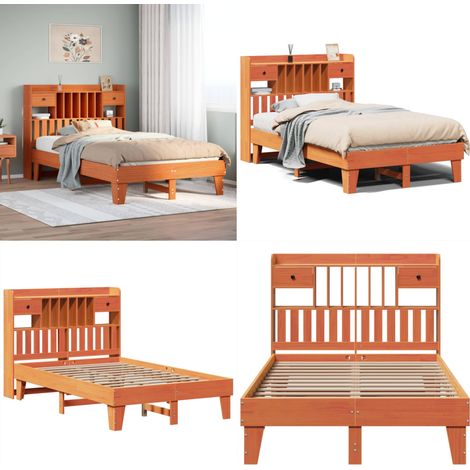 Estructura de cama sin colchón madera maciza marrón 135x190 cm - Estructura de cama - Cama sin colchón