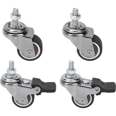 4 roulettes pivotantes tige filetée M6x15mm, diamètre 25mm, en TPR, pour chariot, établi, meuble et rayonnage (1/5)