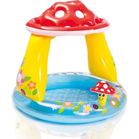 Piscine enfant gonflable avec parasol champignon – Dimensions 102 x 89 cm – Capacité 45 litres – Vinyle souple pour confort (1/2)