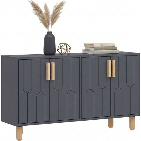 Credenza Venerina, Madia 2 Ripiani, 4 Ante, 4 Vani, 120x30x74h cm Nero Antracite