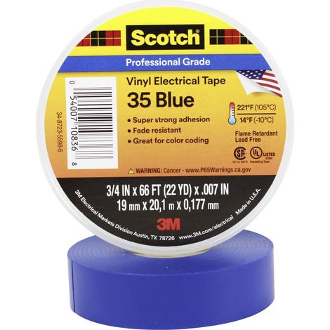 Ruban isolant Scotch® 35 Scotch SCOTCH35-19X20BL bleu (L x l) 20 m x 19 mm résine caoutchouc 1 pc(s) (1/2)