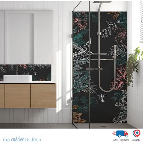 Panneau de douche : Dessin feuilles tropicales 2 - Alu composite - 90 - 245 (1/3)