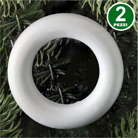 TrAdE Shop Traesio - 2 Anelli Cerchi Polistirolo 12,5cm Bianchi Decorazioni Natalizie Addobbi Natale - (1/3)