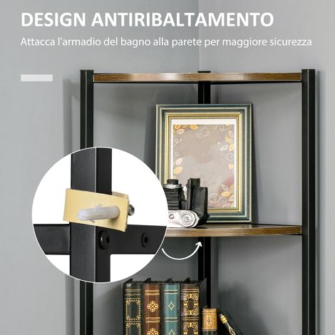 Étagère d'angle design 6 étagères en MDF et métal, 34x34x166 cm, finition noire et marron (1/5)