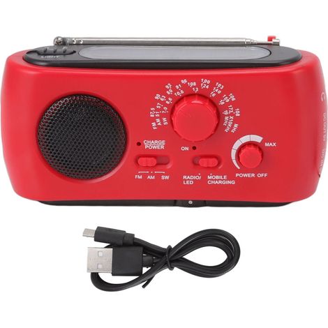 Radio d'urgence météo multifonction AM FM SW, banque d'énergie portable solaire à manivelle pour camping extérieur, rouge (1/5)